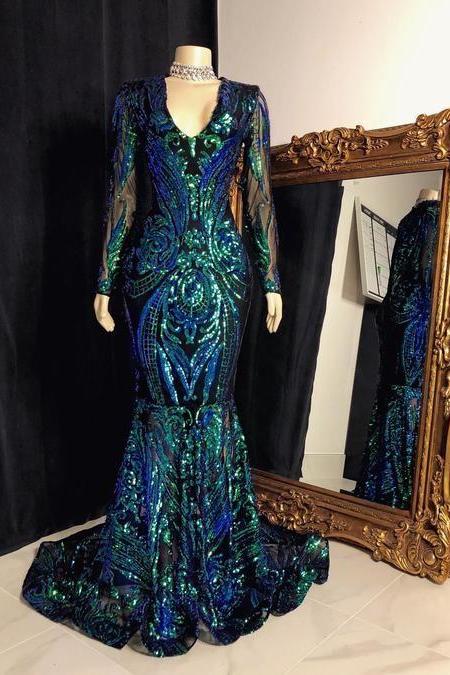 modest mermaid prom dresses long sleeve vintage sparkly green prom gown abendkleider 2022 new fashion formal dresses 2023 