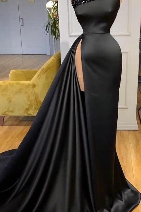 black beaded prom dresses vestidos de gala satin elegant modest mermaid cheap prom gown formal dresses for women robe de soirée femme