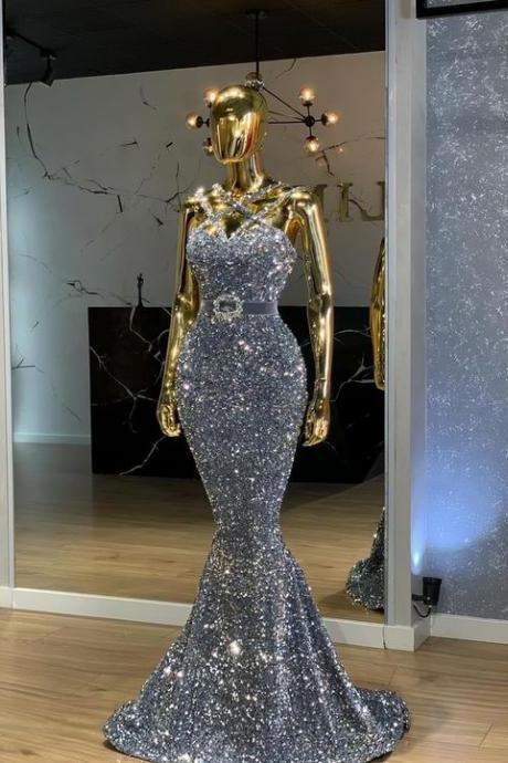 silver mermaid prom dresses long sparkly sweetheart neck modest elegant formal party dresses glitter dress vestidos de fiesta 
