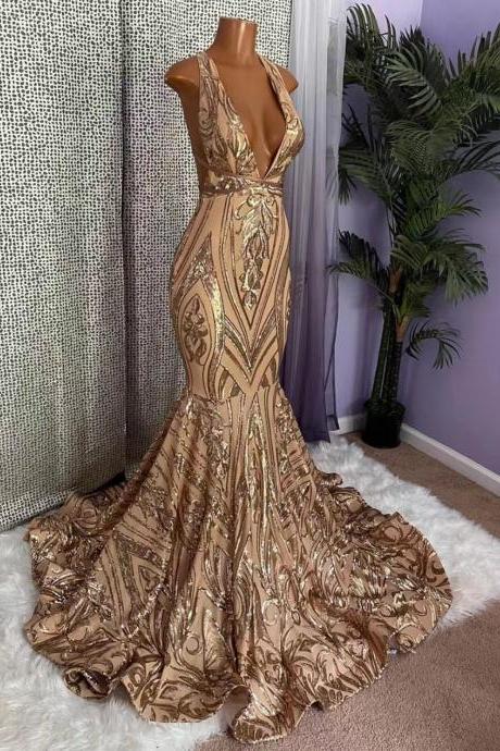 gold sparkly prom dresses long halter mermaid elegant sequin applique fashion women formal party dresses vestido de festa 