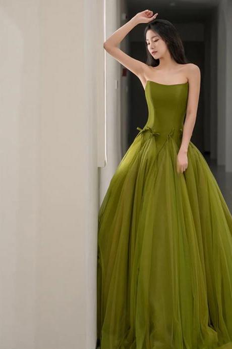 green tulle prom dresses a line strapless elegant simple prom gown abendkleider vestidos de cocktail 
