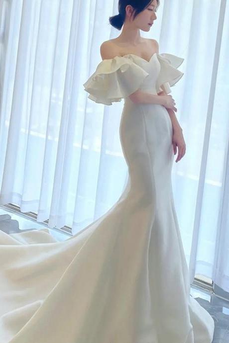 simple wedding dresses for women off the shoulder mermaid white satin elegant custom make wedding gown robe mariage