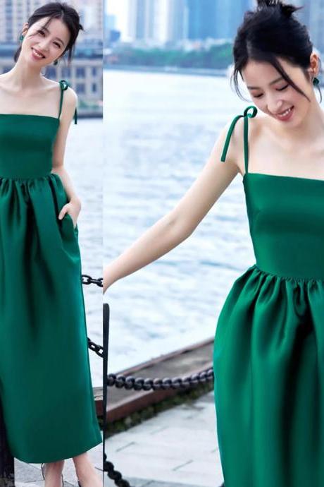 green formal party dresses for women satin mermaid simple spaghetti strap cheap evening dresses vestidos de fiesta de curto 