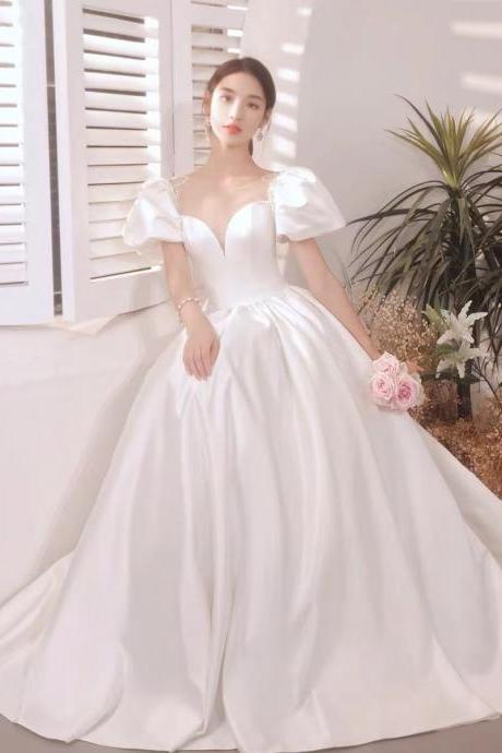 boho wedding dresses 2022 vintage simple satin short sleeve elegant a line wedding gown 2023 cheap bridal dresses robe de mariage