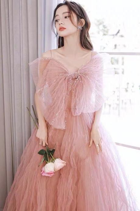 rose pink custom make prom dresses with bow beaded elegant off the shoulder simple beautiful prom gown abendkleider 