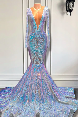 sparkly mermaid evening dresses long sleeve deep v neck glitter applique elegant modest formal dresses custom make abendkleider