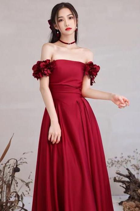 vestidos de noche floral red prom dresses for women off the shoulder boat neck a line satin cheap prom gown abendkleider 