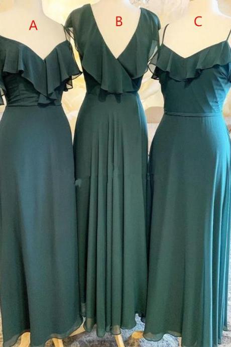 green chiffon bridesmaid dresses long a line mismatched elegant cheap wedding party dresses robe demoiselle d honneur femme