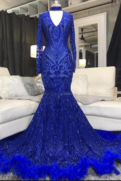sparkly prom dresses royal blue mermaid feather luxury african prom gown evening party dresses custom make vestidos de fiesta 