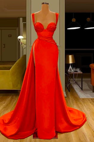Vestidos De Fiesta Modest Red Prom Dresses Long Spaghetti Strap Mermaid Elegant Prom Gown Robes De Cocktail
