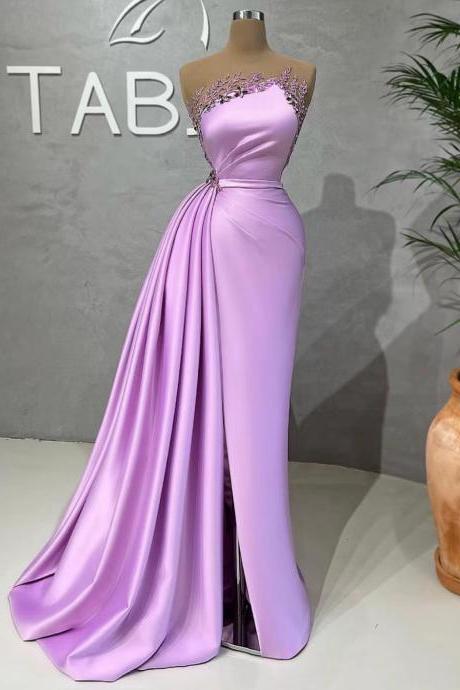 Luxury Simple Prom Dresses Pink Lace Applique Beaded Mermaid Elegant Prom Gown Party Dresses Robe De Soiree De Femme