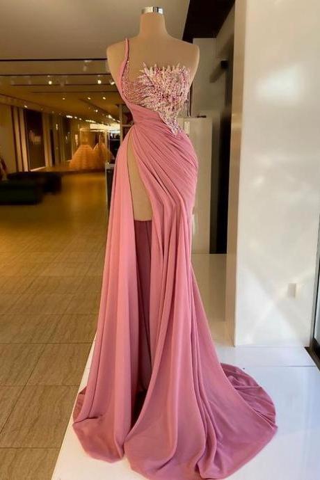 abendkleider pink prom dresses long lace applique beaded mermaid sexy formal party dresses vestidos de fiesta de longo 
