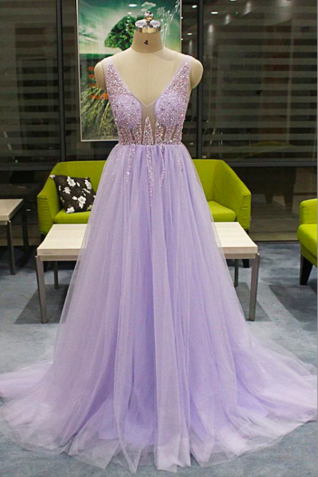 lavender beaded prom dresses sleeveless v neck elegant cheap a line floor length cheap prom gown abendkleider