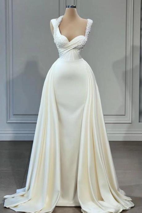 Elegant Wedding Dresses Boho Off White Beaded Simple Modest Gorgeous Wedding Gown Bridal Dresses Robe De Mariee