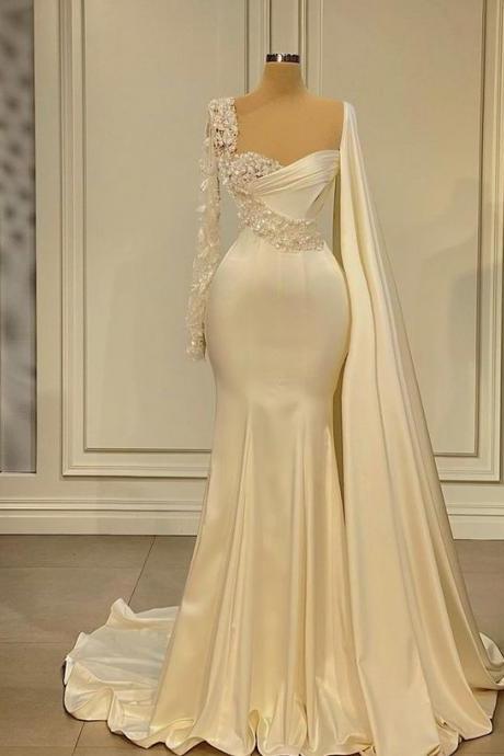 Vestido De Novia Mermaid Off White Wedding Dresses For Bride Lace Applique Beaded Wedding Gown Robe De Mariage