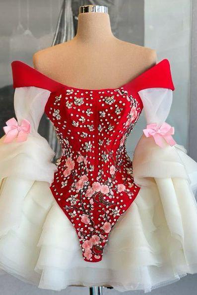 Fashion Prom Dresses For Women 3d Flowers Tulle Elegant Prom Gown Short Robes De Soirée Custom Make Dresses