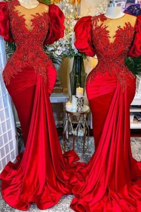 Gorgeous Luxury Evening Dresses 2024 Short Sleeve Beaded Lace Applique Mermaid Modest African Evening Gown 2025 Abendkleider Vestidos De Fiesta