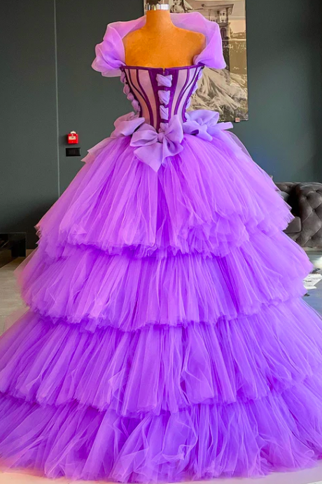 tiered prom dresses ball gown pageant dresses for women purple elegant puffy vintage prom gown with corset bone robes de cocktail sweet 16 dresses 