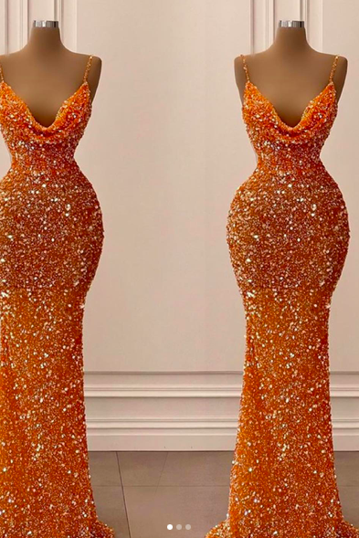 sparkly evening dresses long spaghetti straps mermaid orange glitter mermaid prom dresses cheap formal party dresses abendkleider vestidos de fiesta de longo