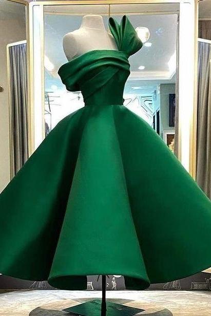 vestidos de cocktail green prom dresses ball gown pleated elegant puffy strapless elegant simple prom gown robes de soiree femme
