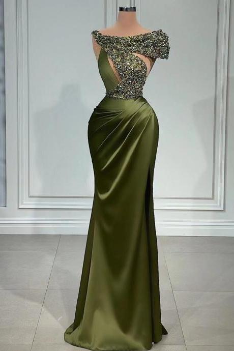 olive green sparkly evening dresses long cap sleeve mermaid elegant cheap sexy party dresses formal dress vestidos de fiesta abendkleider 