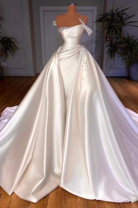luxury wedding dresses boho beaded peals elegant detachable skirt wedding gown robe de mariee vestidos de novia 