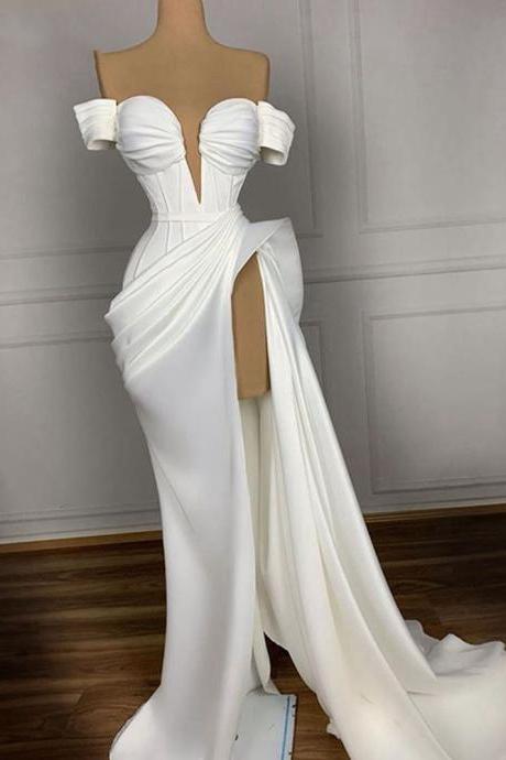 Vestidos De Novia Mermaid Elegant Wedding Dresses For Women Off The Shoulder Simple Beach White Bridal Dresses Robe De Mariee