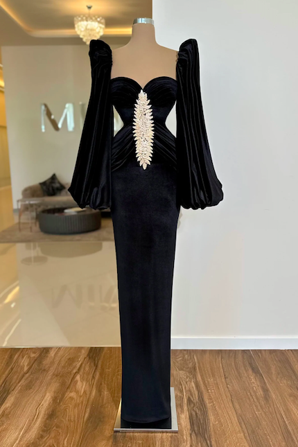 long sleeve black evening dresses abendkleider 2023 lace applique elegant muslim arabic style formal occasion dresses 2024 robe de soiree femme