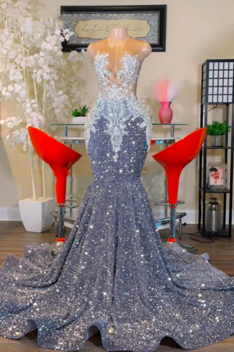 abendkleider luxus 2024 sparkly gorgeous prom dresses long mermaid lace applique sequined modest evening formal occasion dresses 2025 robe de soiree