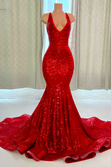 Red Sparkly Halter Evening Dresses Long Glitter Mermaid Formal Occasion Dresses Abendkleider Luxus 2023 Women Fashion Evening Wear Vestidos De