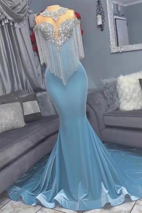 Luxury Beaded Tassel Prom Dresses Long Crystals Mermaid Modest Elegant Custom Make Formal Party Dresses Abendkleider Vestido Feminino Elegante