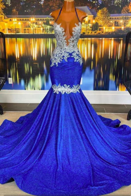 halter elegant prom dresses for black girls royal blue lace applique mermaid special occasion dresses prom dresses 2023 vestidos de fiesta 2024