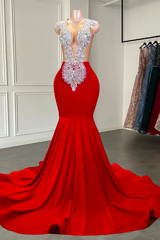 vestidos de fiesta elegantes para mujer 2023 red beaded luxury prom dresses for black girls elegant modest mermaid bling sparkly plus size prom gown african formal occasion dresses 2024 