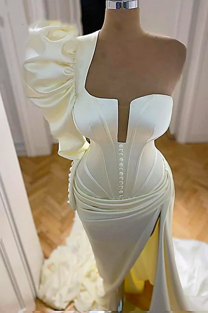 one shoulder mermaid wedding dresses for women elegant simple off white pleated custom make bridal dresses vestidos de novia 