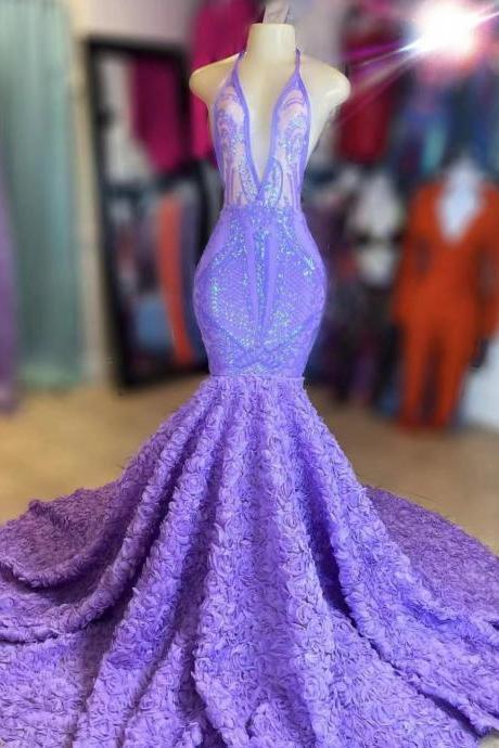halter floral prom dresses for women fashion party dresses women sparkly applique purple elegant formal occasion dresses vestidos de ocasión formales