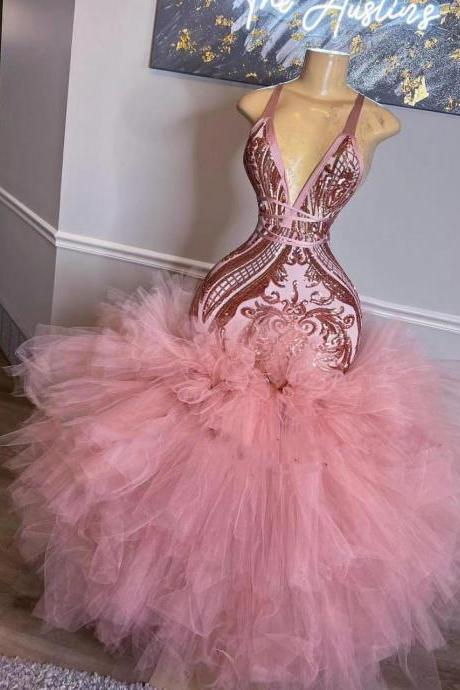 fashion pink prom dresses for black girls vestidos de fiesta elegantes para mujer 2024 sparkly applique elegant tulle sexy formal party dresses abendkleider 2025 cocktail dresses