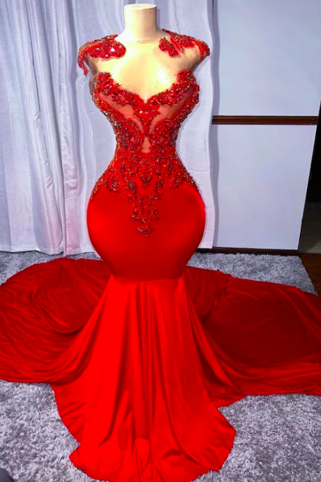 custom make red prom dresses 2023 beaded applique cap sleeve mermaid modest elegant gorgeous formal occasion dresses 2024 black girl vestidos de fiesta 2024