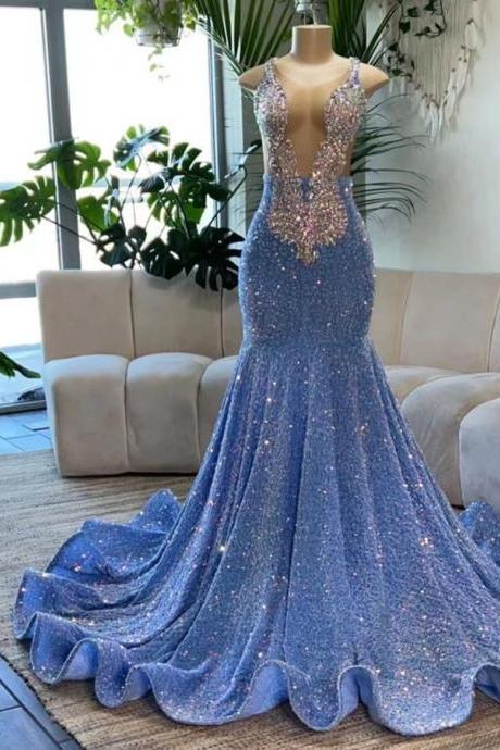 Glitter Sparkly Prom Dresses 2023 Plus Size Crystals Beaded Mermaid Luxury Prom Gown Vestidos De Oocasión Formales 2024 Formal Occasion Dresses