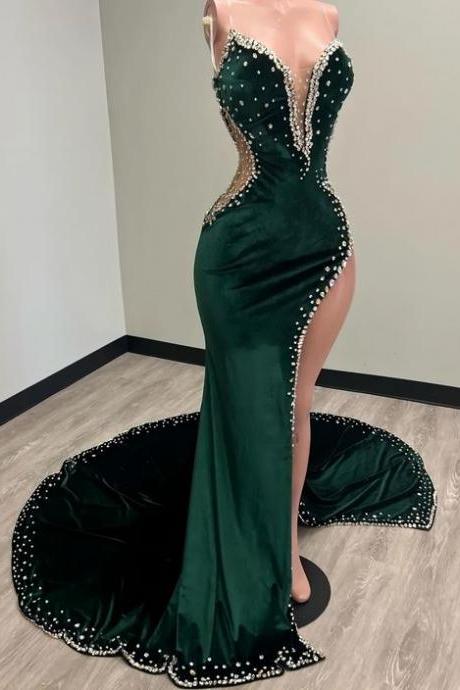 Green Sexy Prom Dresses Vestidos De Fiesta Elegantes Para Mujer 2023 Beaded Side Slit Sweetheart Neck Formal Occasion Dresses Fashion Party Dresses Cocktail Dress 2024