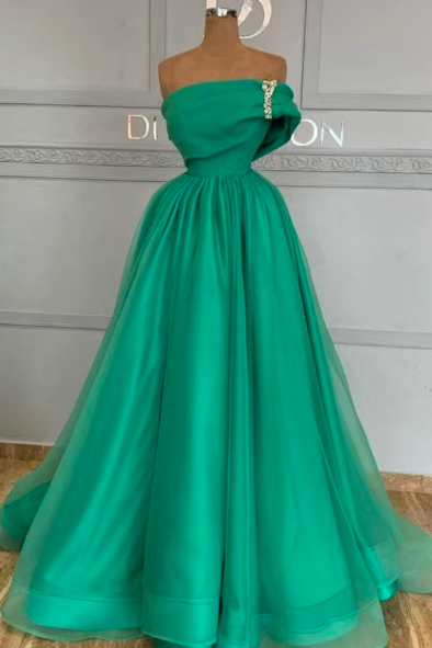 One Shoulder Green Prom Dresses 2024 Dubai Fashion Simple Tulle A Line Elegant Prom Gown Vestidos De Graduación Custom Party Dresses Robes De