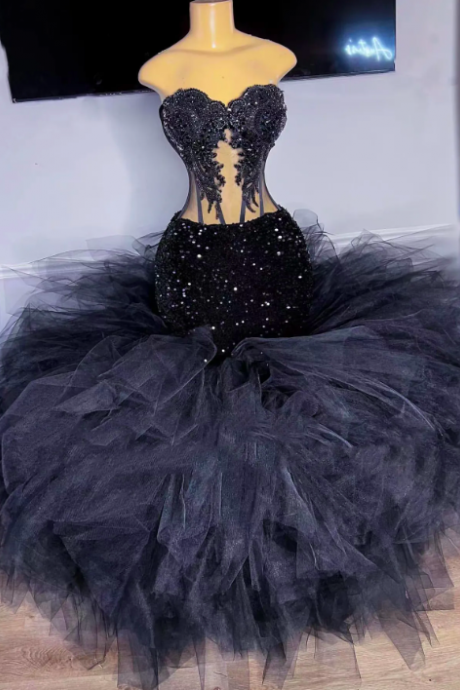 Plus Size Black Prom Dresses 2024 Robes De Cocktail Beaded Lace Applique Sparkly Formal Occasion Dresses 2025 Vestidos De Graduacion Fashion