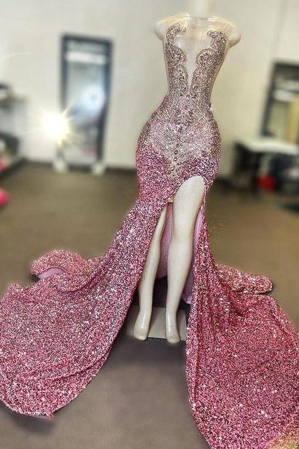 Rose Pink Luxury Prom Dresses 2024, Vestidos De Fiesta Luxury Beaded Mermaid Sexy Party Dresses, 2025 Vestidos De Graduacion Robes De Soiree