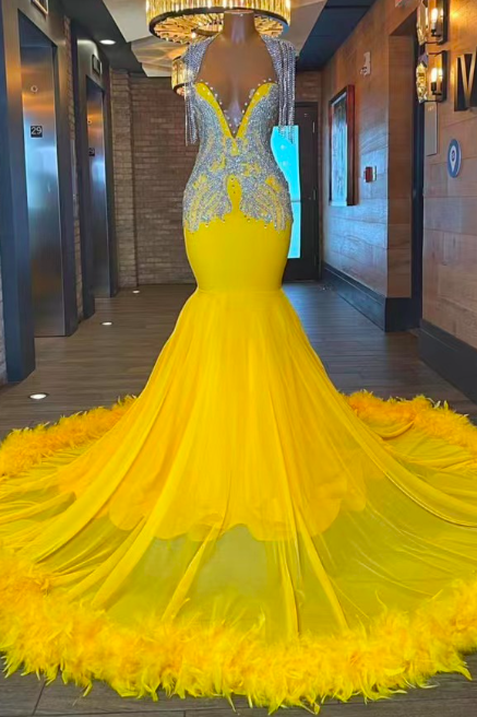 Custom Prom Dresses 2024 Tassels Luxury Beaded Feather Modest Formal Occasion Dresses Vestidos De Fiesta Mujer Para 2025 Elegant Crystals Fashion