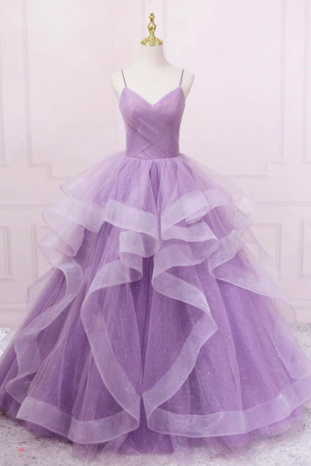 Spaghetti Strap Purple Prom Dresses 2023 Robes De Bal Sparkly Elegant Prom Ball Gown 2024 Vestidos De Graduacion Tulle Party Dresses