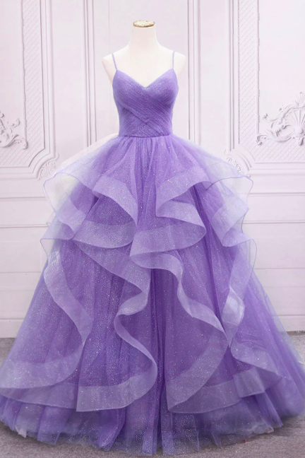 Purple Sparkly Prom Dresses For Women, 2023 Spaghetti Straps Sequined Tulle Glitter Prom Gown, 2024 Robes De Bal Vestidos De Graduacion Ball