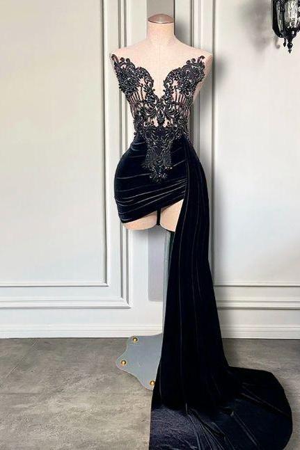 2024 Custom Prom Dresses Beaded Applique Black Sexy Party Dresses Mini Dresses Short Velvet Luxury Evening Dresses 2023 Robes De Cocktail