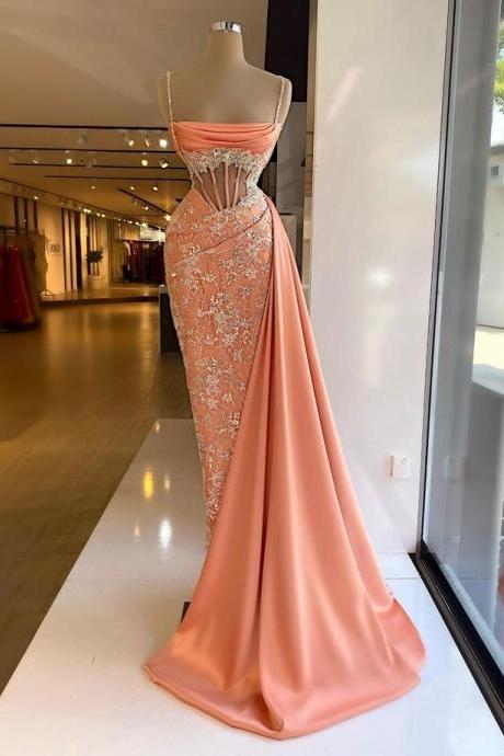 Vestido De Gala Lace Applique Prom Dresses 2023 Orange Elegant Formal Occasion Dresses 2024 Luxury Birthday Party Dress Robes De Soiree Femme