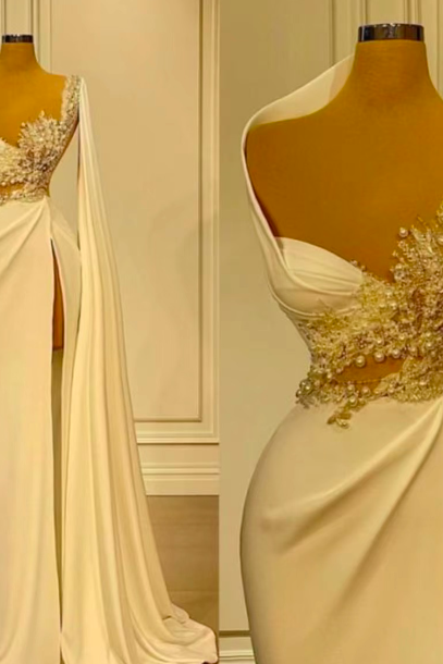 Dubai Fashion A-line Wedding Dresses For Bride Beaded Applique Elegant Bridal Dress Vestidos De Novia Custom Make Wedding Gowns Robes De Mariee