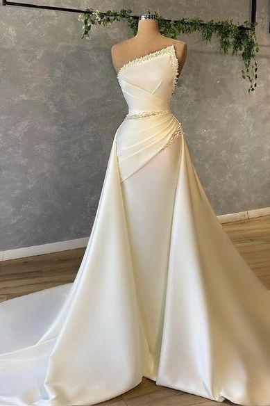 Fashion Bridal Dresses Beaded Peals Elegant Off White Wedding Dresses With Overskirt Vestido De Noiva Arrival Wedding Gown Robes De Mariage