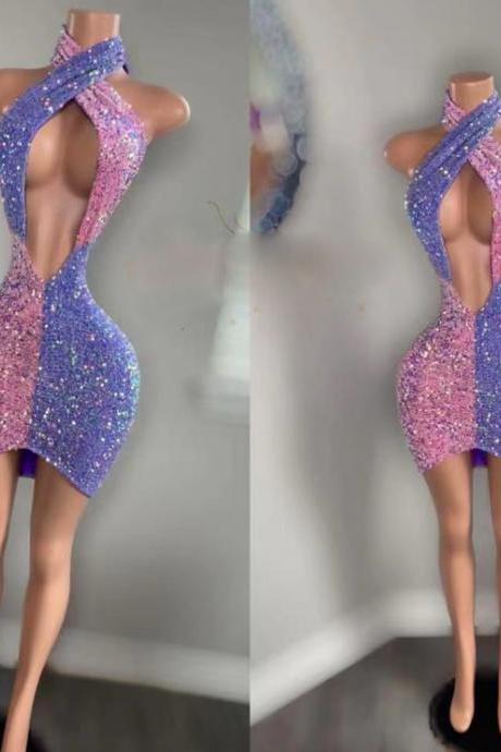 Sexy Formal Dresses 2024 Sparkly Sequin Mini Party Dresses 2023 Vestidos De Cocktail Two Tones Prom Dresses 2025 Robes De Soiree